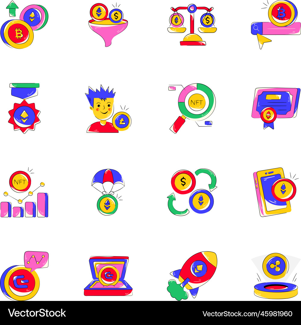 Collection of crypto flat stickers – Royalty-Free Vector | VectorStock
