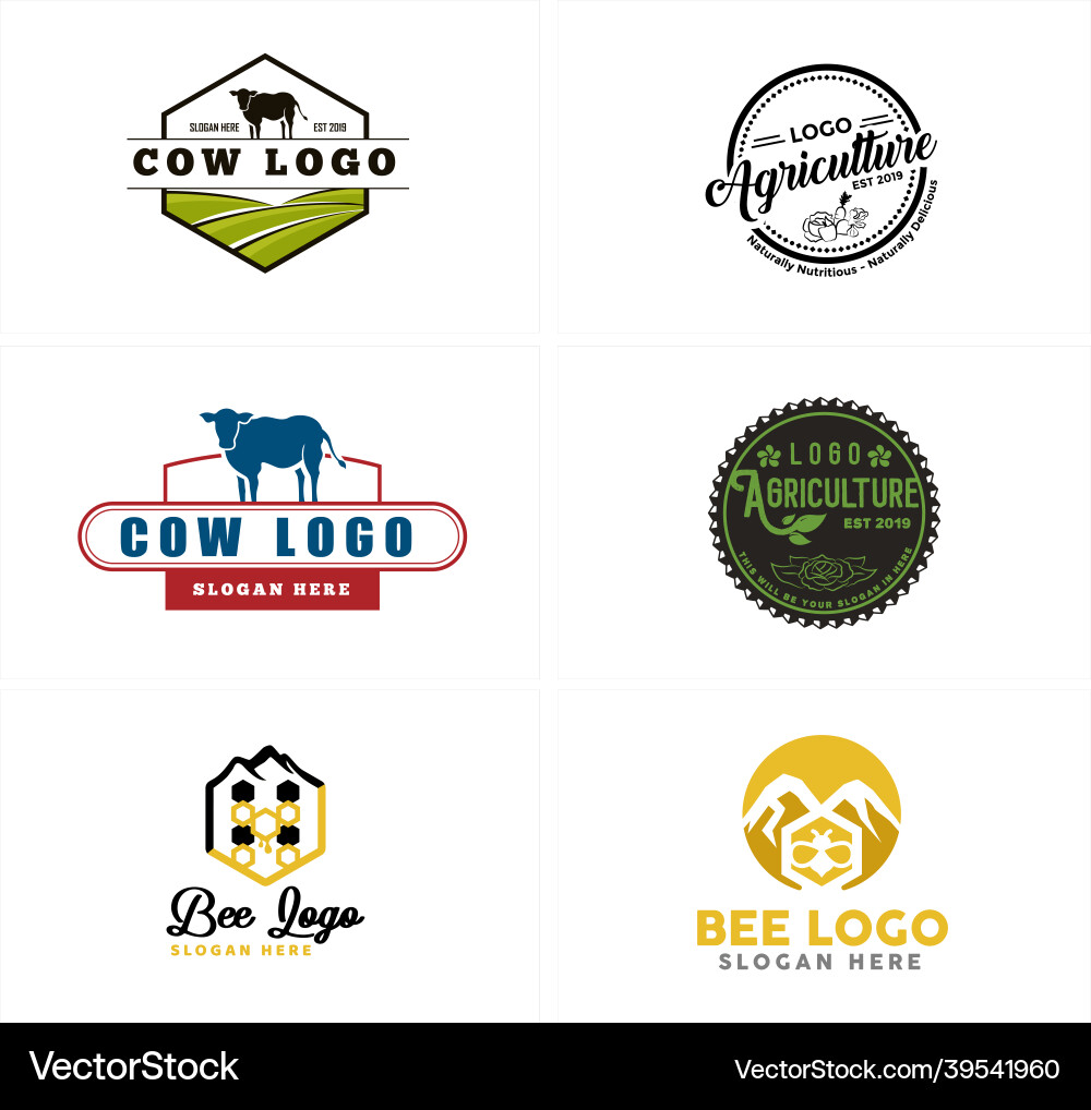 Farm Bee Cow Logo - Agriculture Vector Image