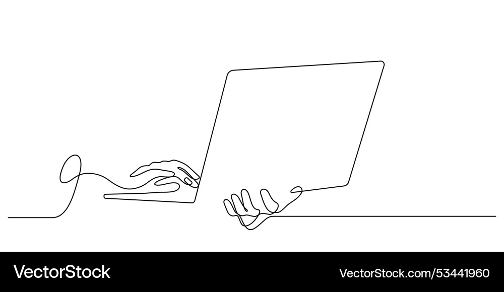 Hand using laptop one line drawing continuous Hand using laptop one line drawing continuous vector image