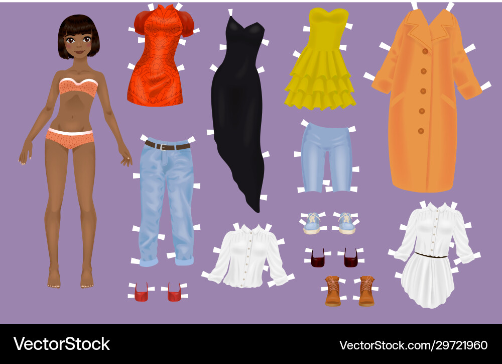 Paper doll a pretty black girl with clothes Paper doll a pretty black girl with clothes vector image