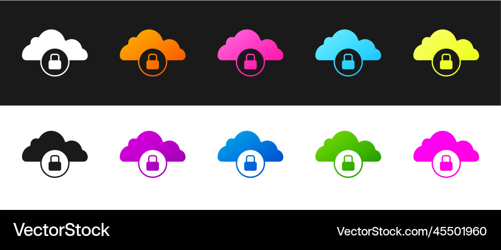 Set cloud computing lock icon isolated on black Set cloud computing lock icon isolated on black vector image