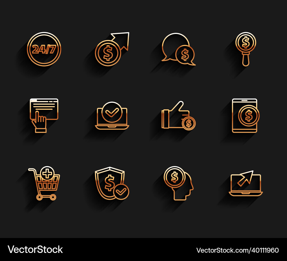 Set line add to shopping cart shield with dollar Set line add to shopping cart shield with dollar vector image