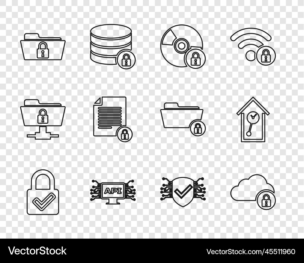 Set line lock and check mark cloud computing Set line lock and check mark cloud computing vector image