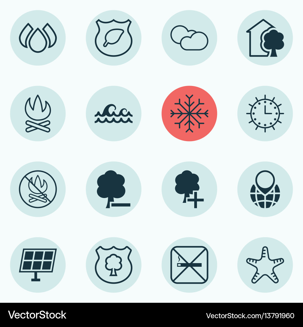 Set of 16 eco-friendly icons includes bonfire Set of 16 eco-friendly icons includes bonfire vector image
