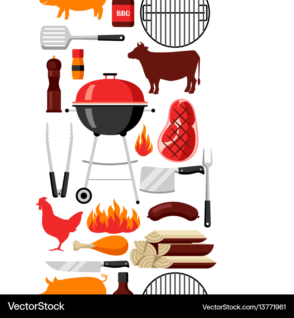 Bbq seamless pattern with grill objects and icons Bbq seamless pattern with grill objects and icons vector image