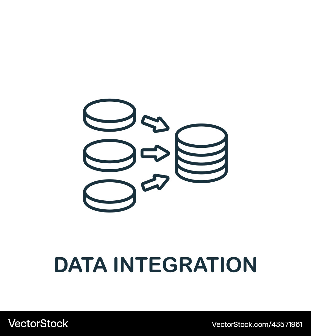 Data integration icon monochrome simple line Data integration icon monochrome simple line Vector Image