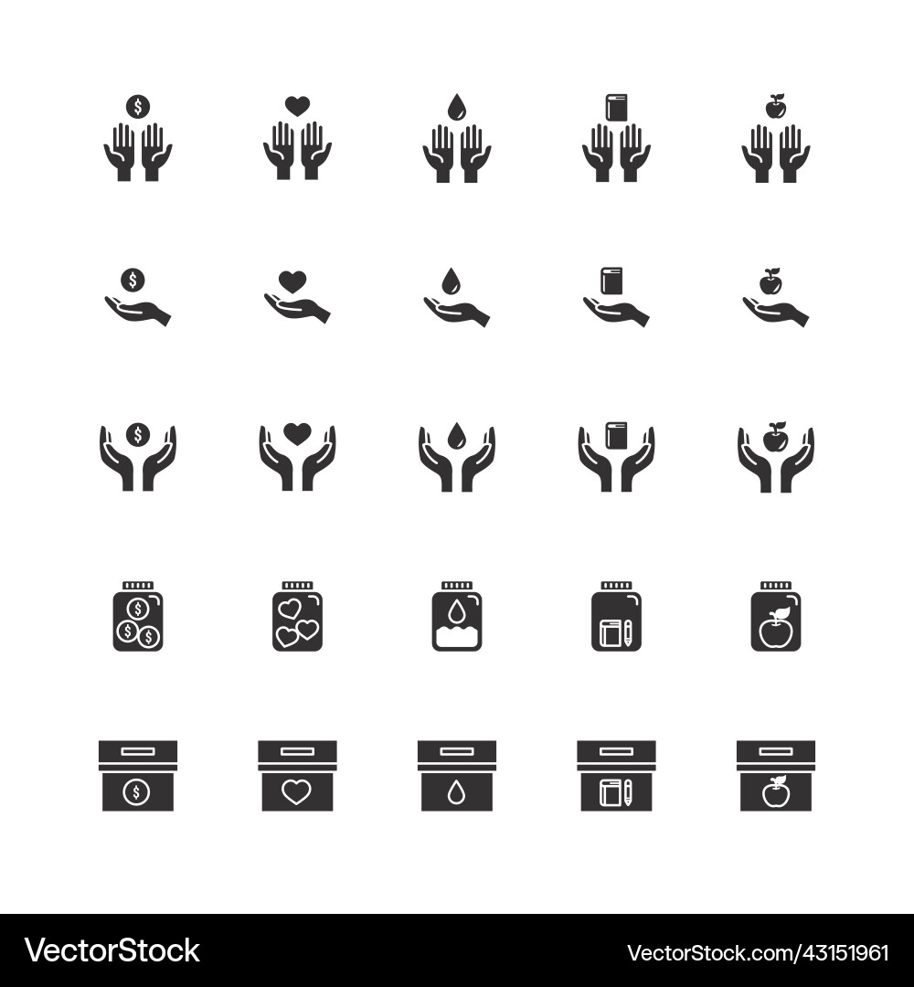 Donate and charity line icons sethelping hand Donate and charity line icons sethelping hand vector image