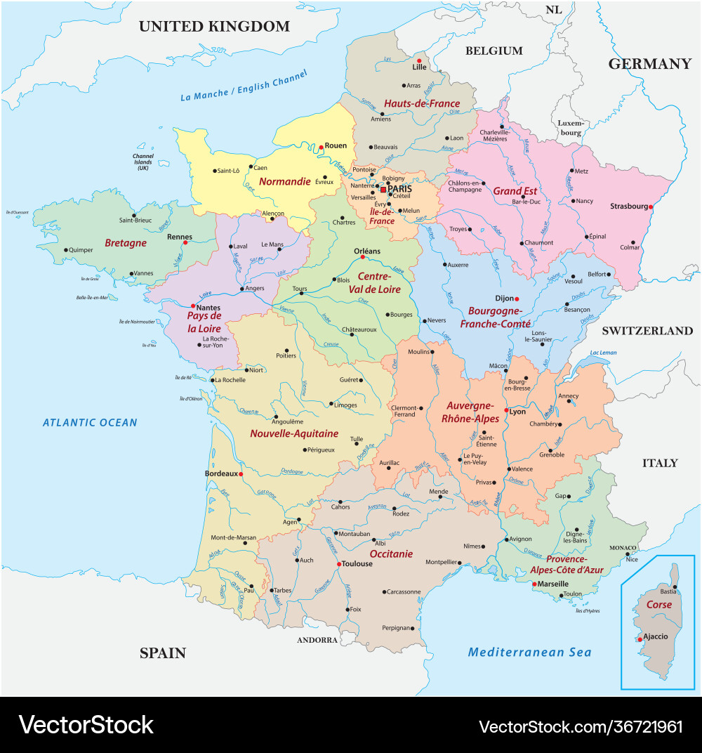 france-map-regions-cities-royalty-free-vector-image for Free Printable Map Of France France Map - Regions & Cities Royalty Free Vector Image for Free Printable Map Of France