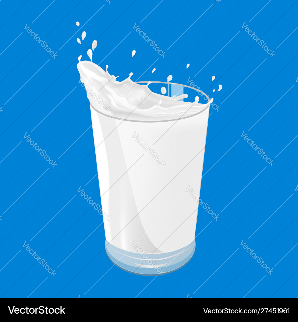 Glass milk with a splash white liquid Royalty Free Vector, image size:1000x1080