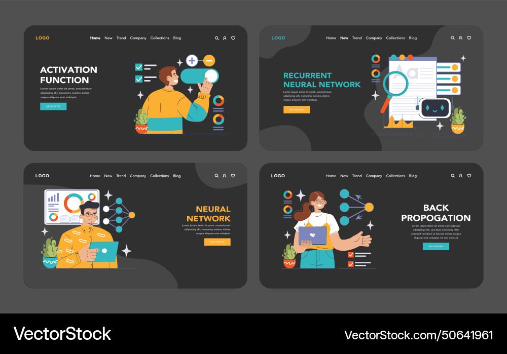 Neural network dark or night mode web landing Vector Image