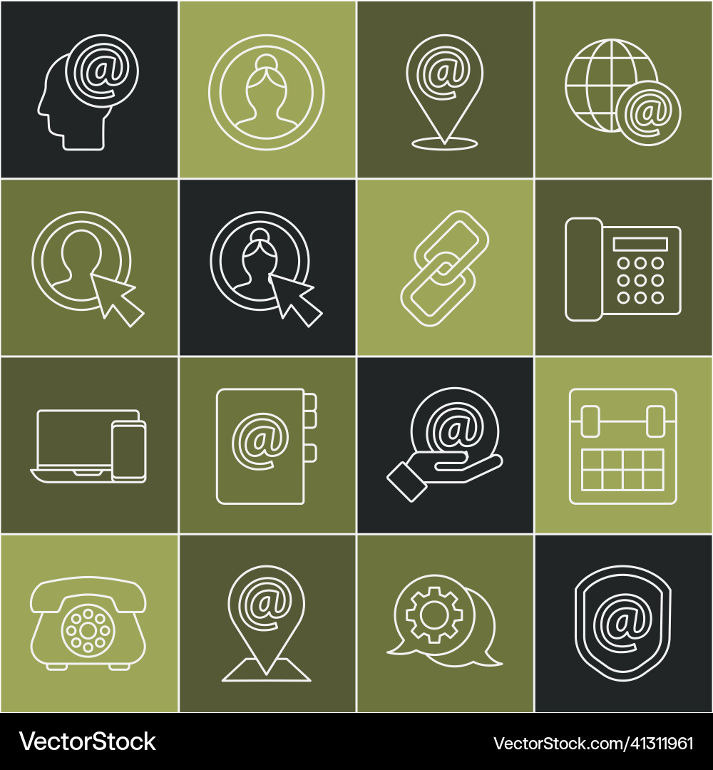 Set line shield with mail and e-mail calendar vector image