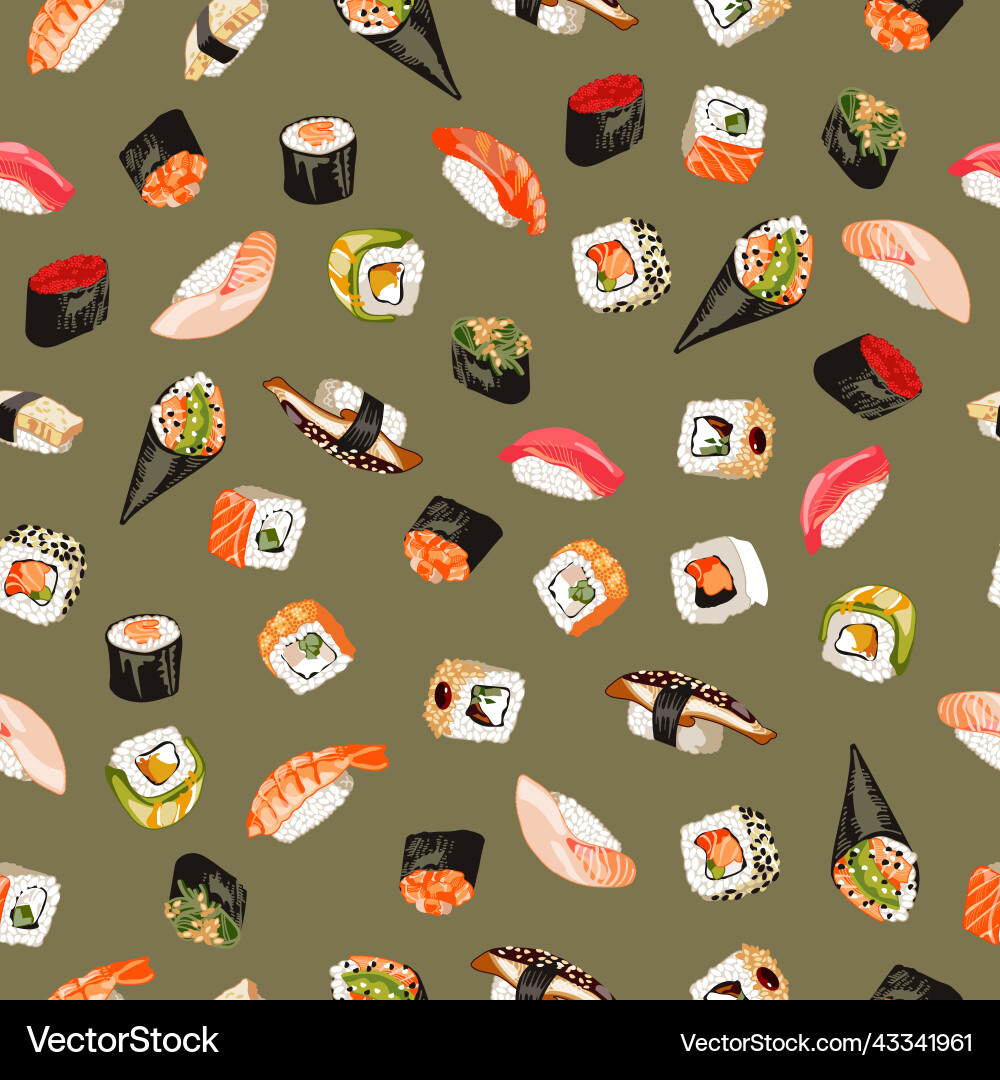 Sushi menu seamless pattern template Sushi menu seamless pattern template Vector Image