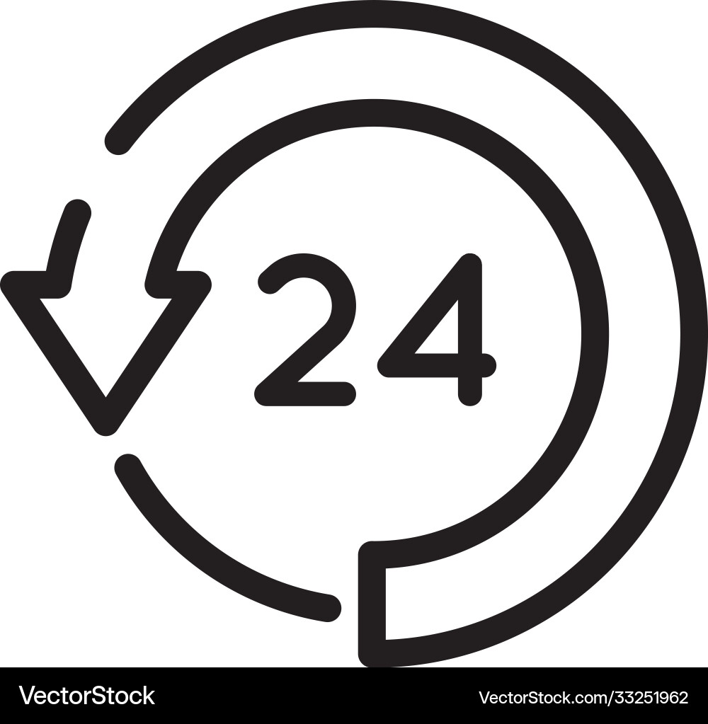 24 hours with arrow around line style icon vector image