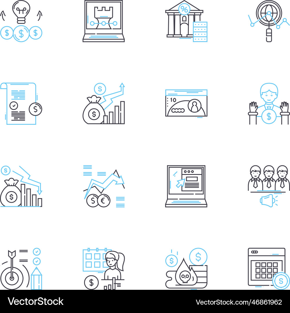 Asset allocation linear icons set diversification Asset allocation linear icons set diversification vector image