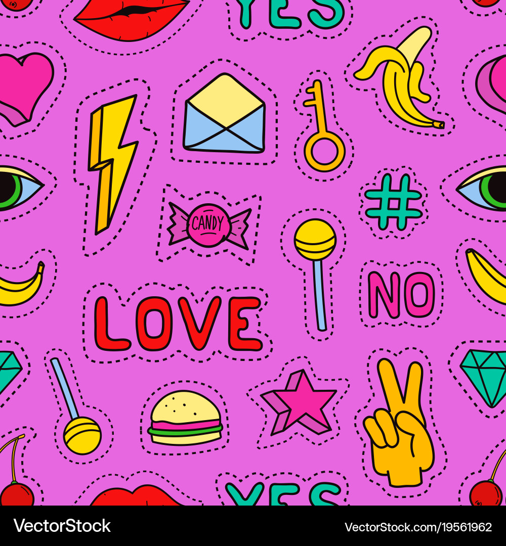 Bright colored seamless pattern with various vector image