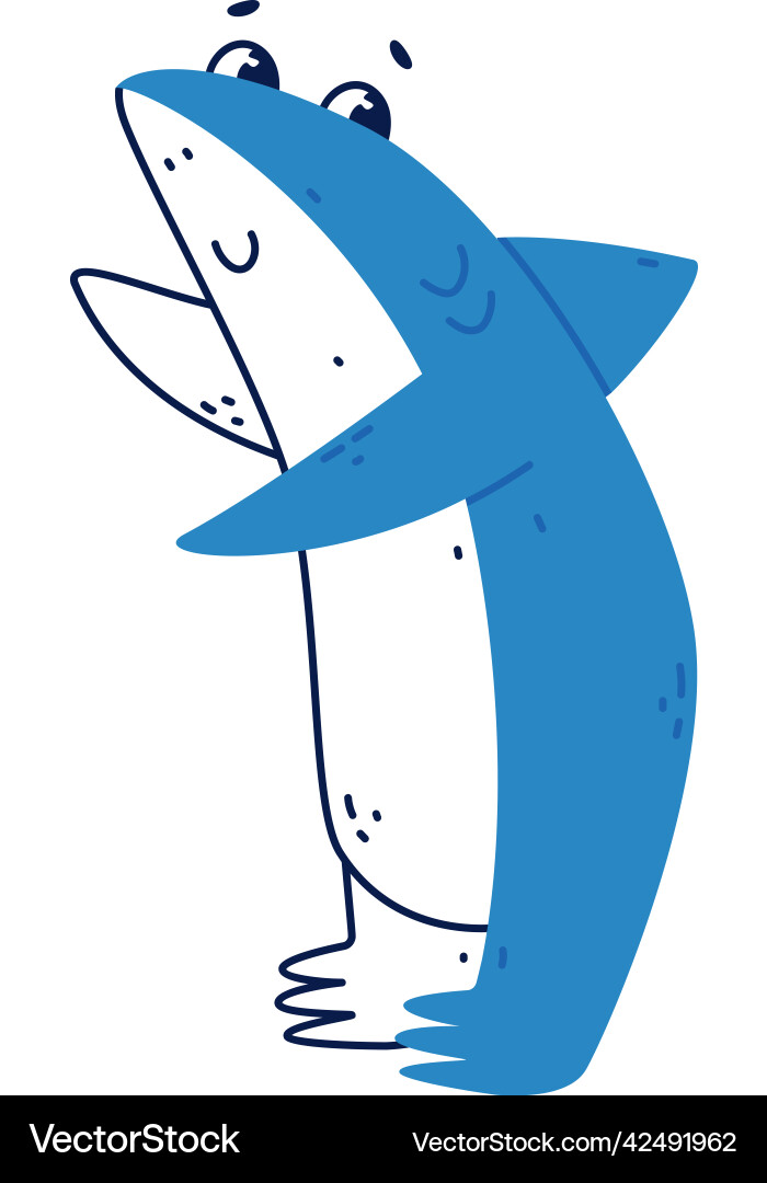 Cute blue shark as sea animal with dorsal fin Cute blue shark as sea animal with dorsal fin vector image