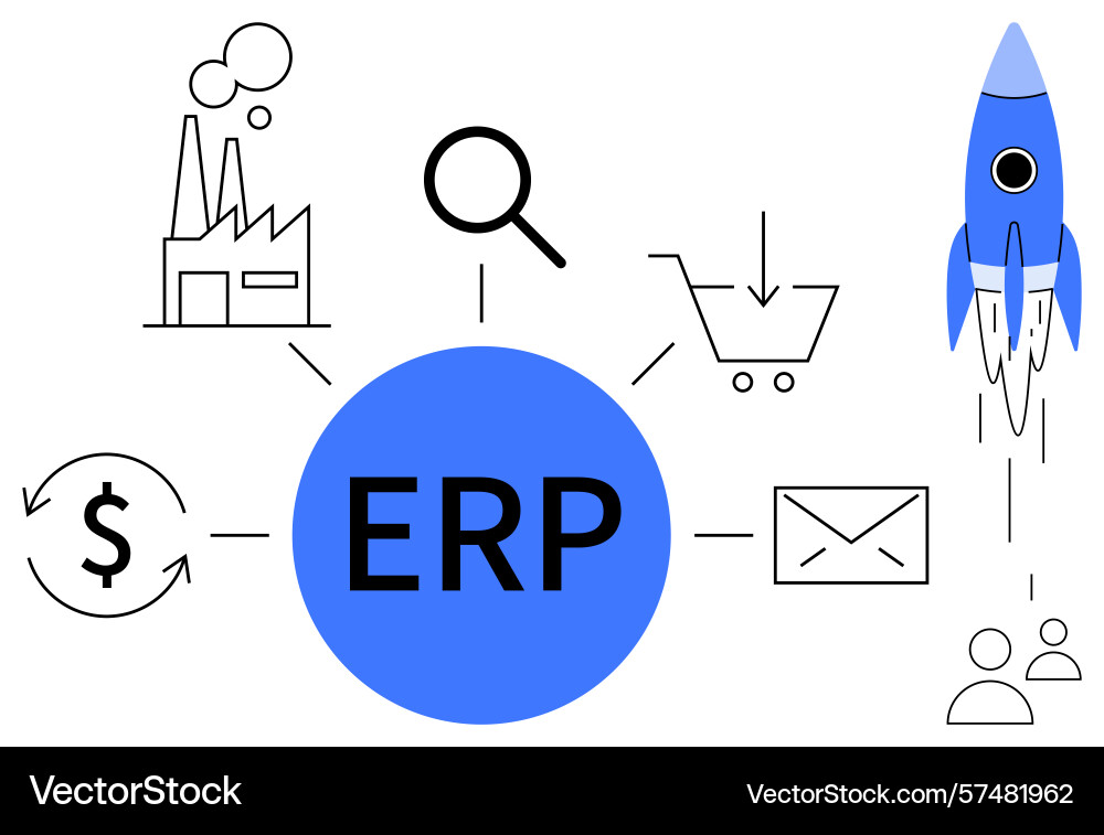 Erp system integrating business operations vector image