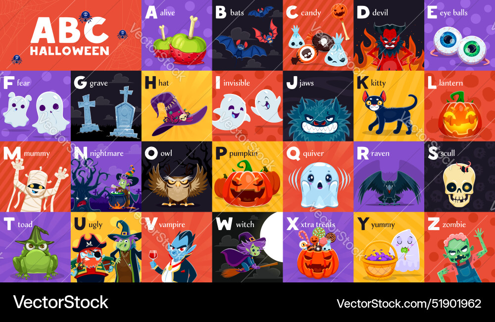 Halloween abc kids type holiday alphabet study Halloween abc kids type holiday alphabet study vector image