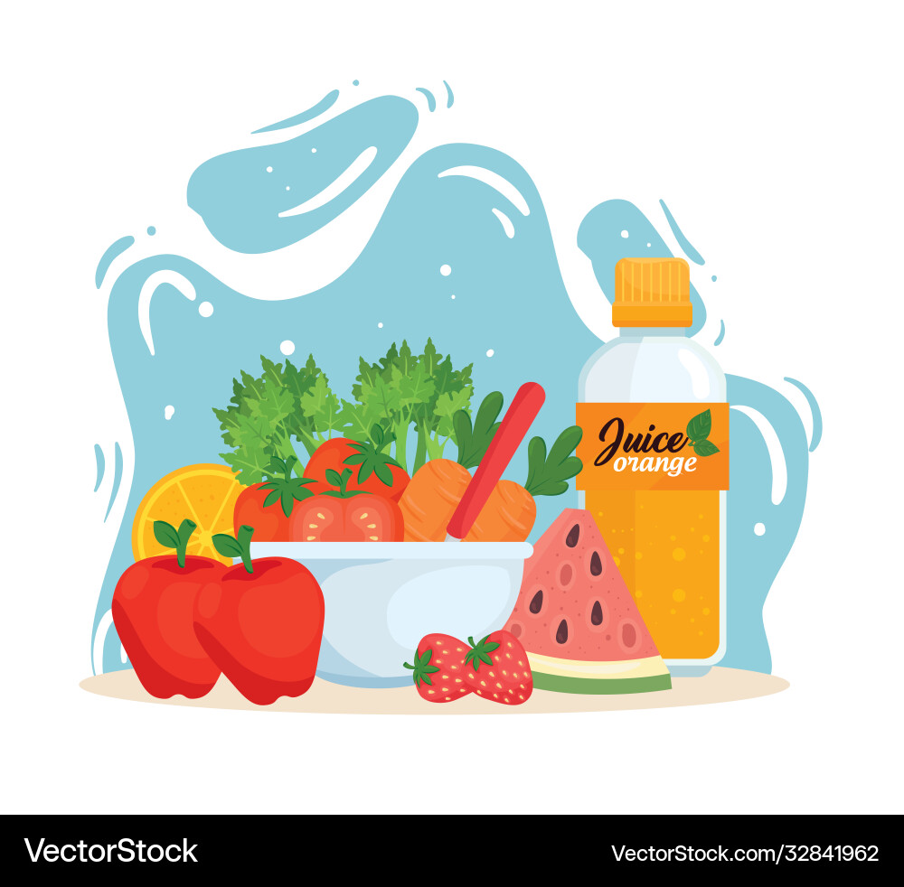 Healthy food fruits and vegetables in bowl Healthy food fruits and vegetables in bowl vector image