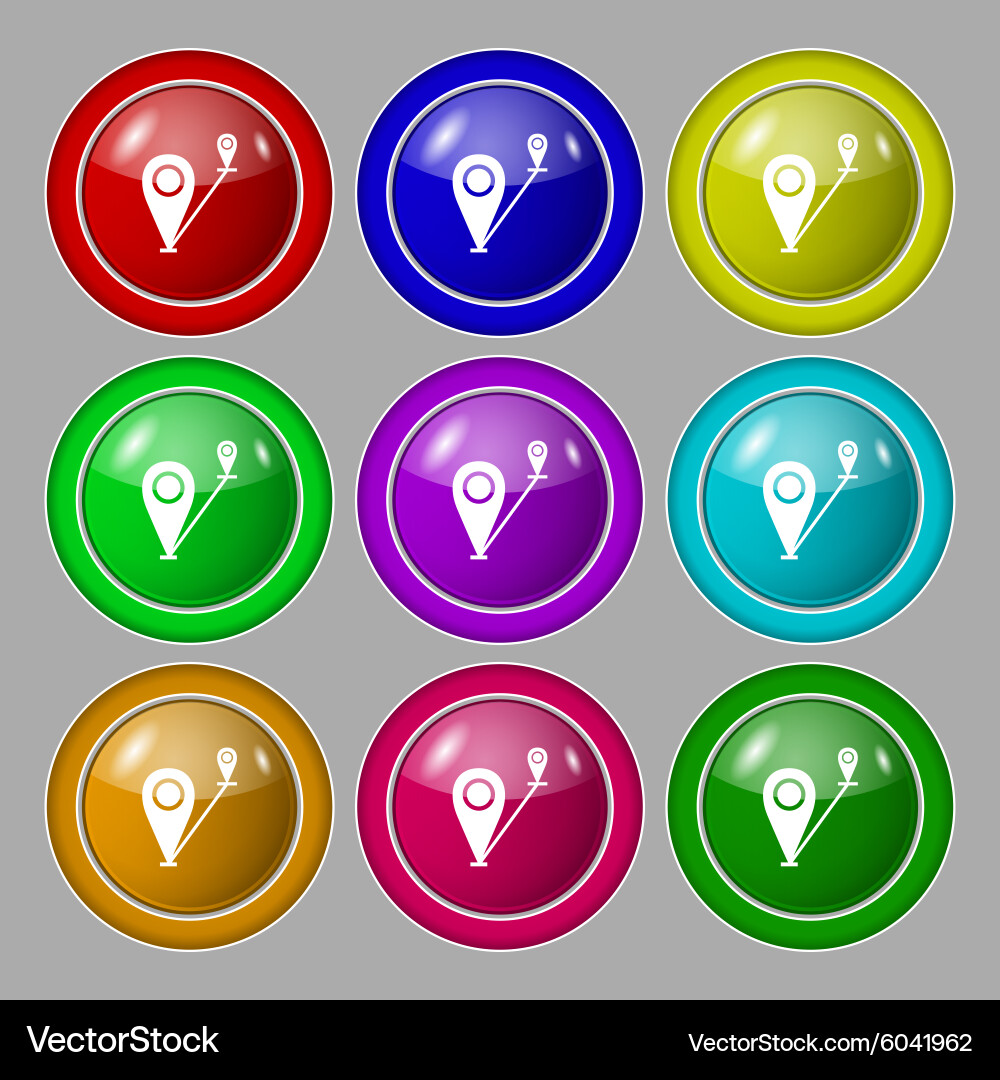 Map pointer icon sign symbol on nine round vector image