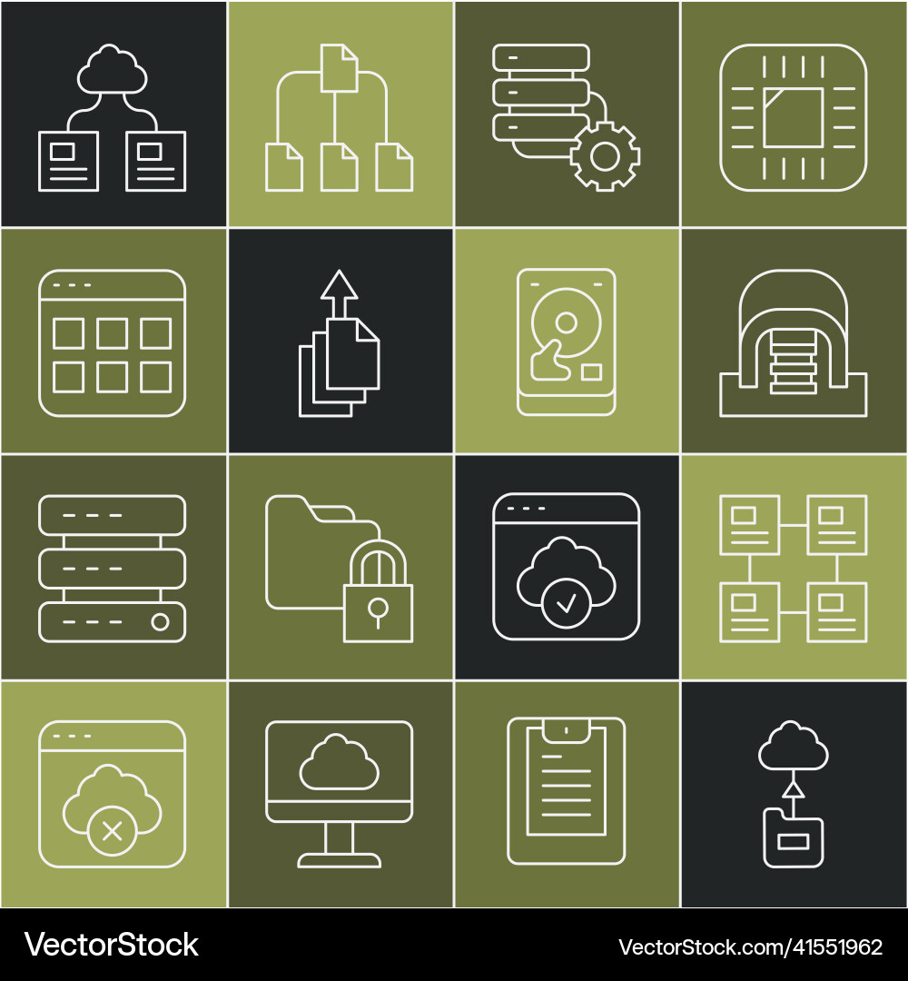 Set line cloud technology data transfer hierarchy vector image
