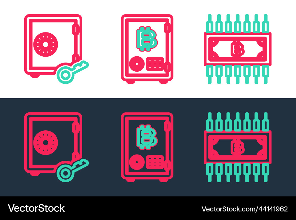 Set line cryptocurrency bitcoin with circuit Set line cryptocurrency bitcoin with circuit vector image