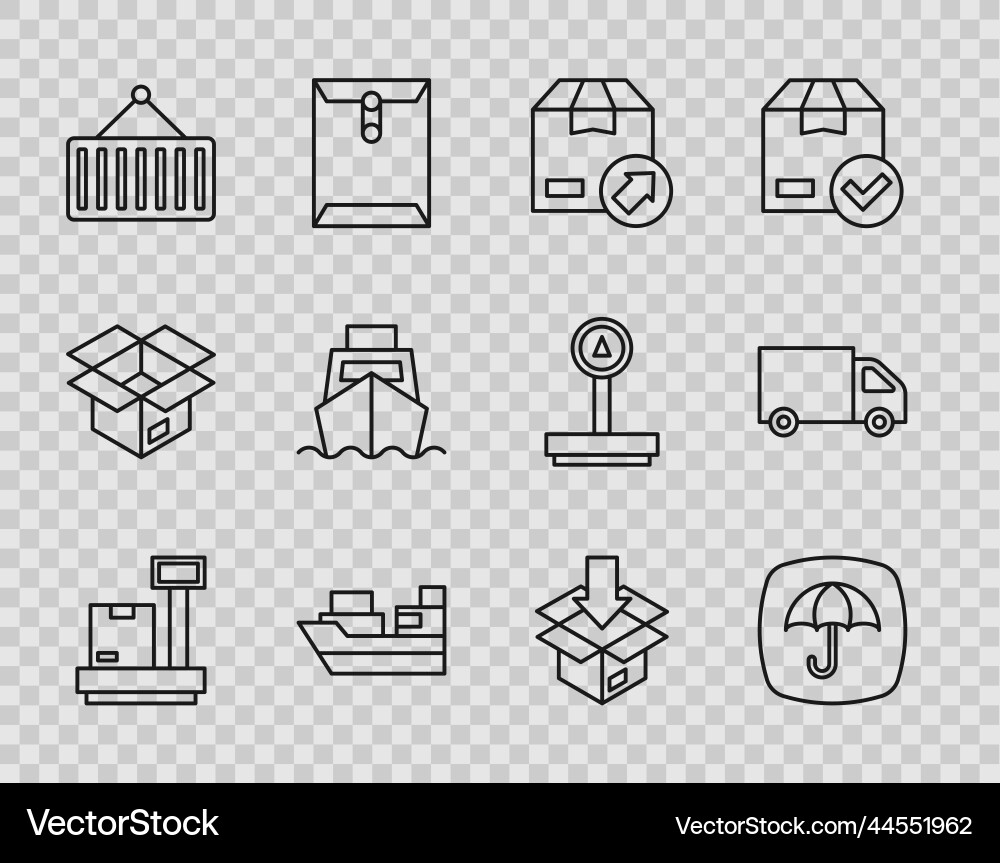 Set line scale with cardboard box delivery Set line scale with cardboard box delivery vector image