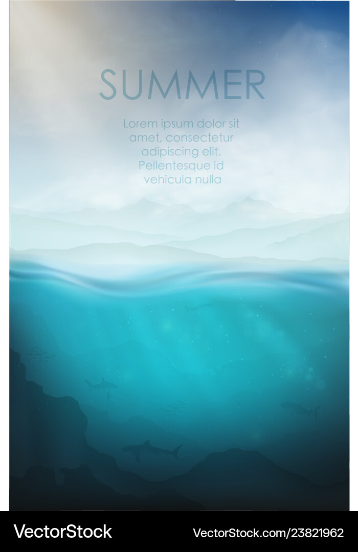 Underwater with shark mountains and sea Underwater with shark mountains and sea vector image