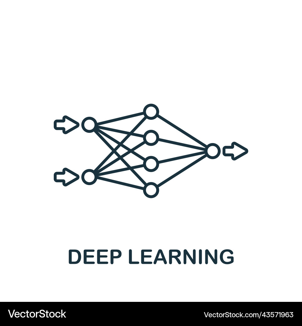 Deep learning icon monochrome simple line data Deep learning icon monochrome simple line data vector image