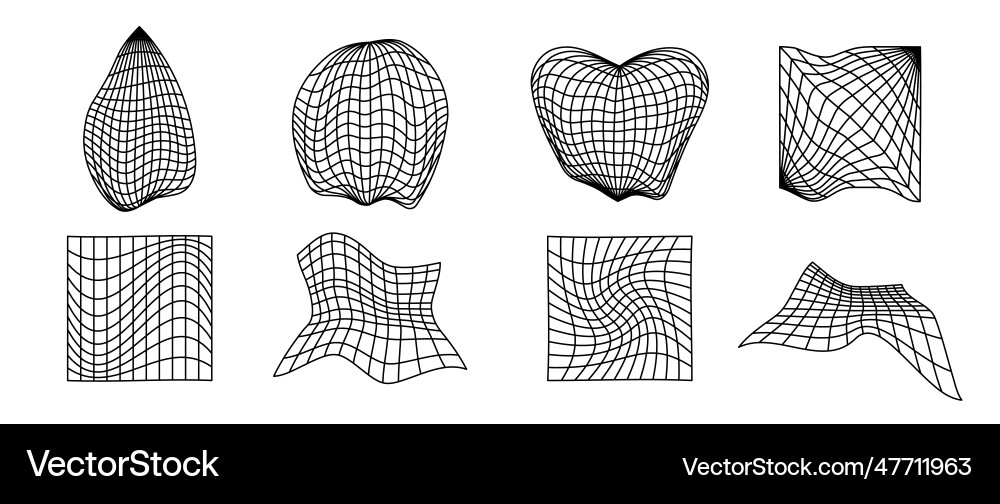 Distorted wireframe forms set different geometric Distorted wireframe forms set different geometric vector image