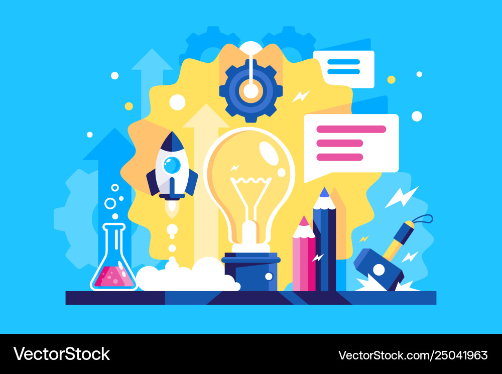 Flat laboratory ideas with rocket message Flat laboratory ideas with rocket message vector image