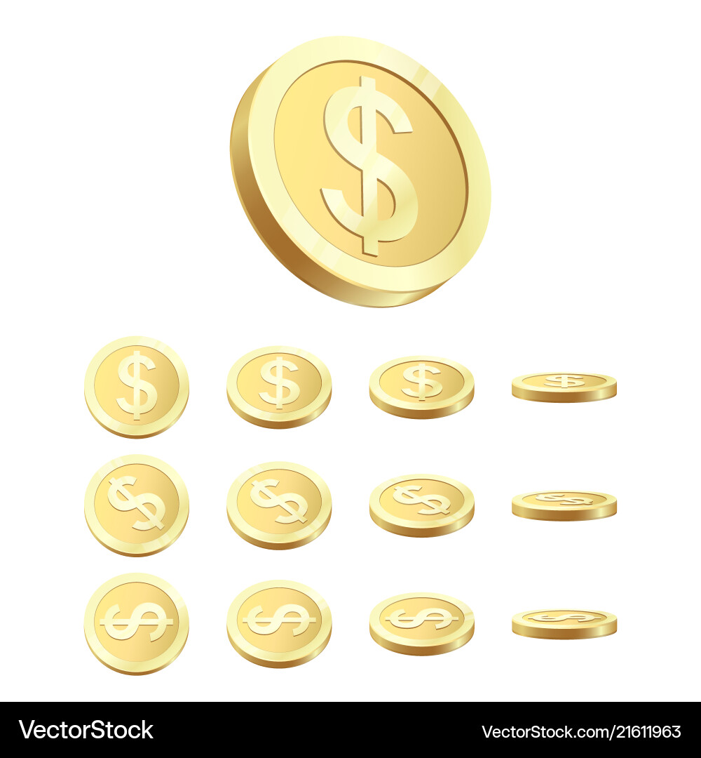 Golden coin set rotating 3d isolated Golden coin set rotating 3d isolated vector image