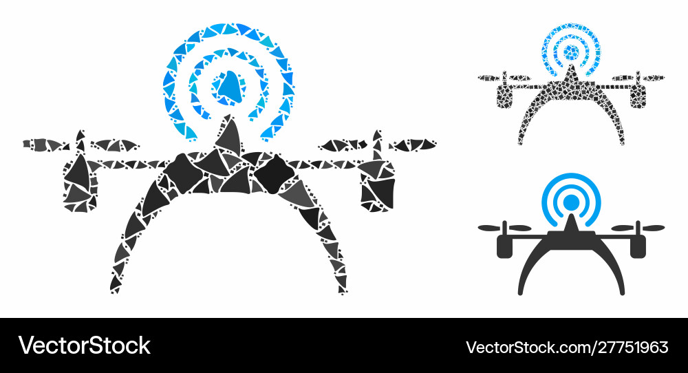 Radio source drone mosaic icon rough items Vector Image