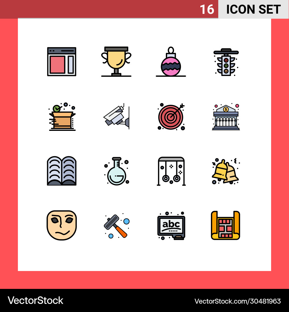 Set 16 flat color filled lines on grid Vector Image