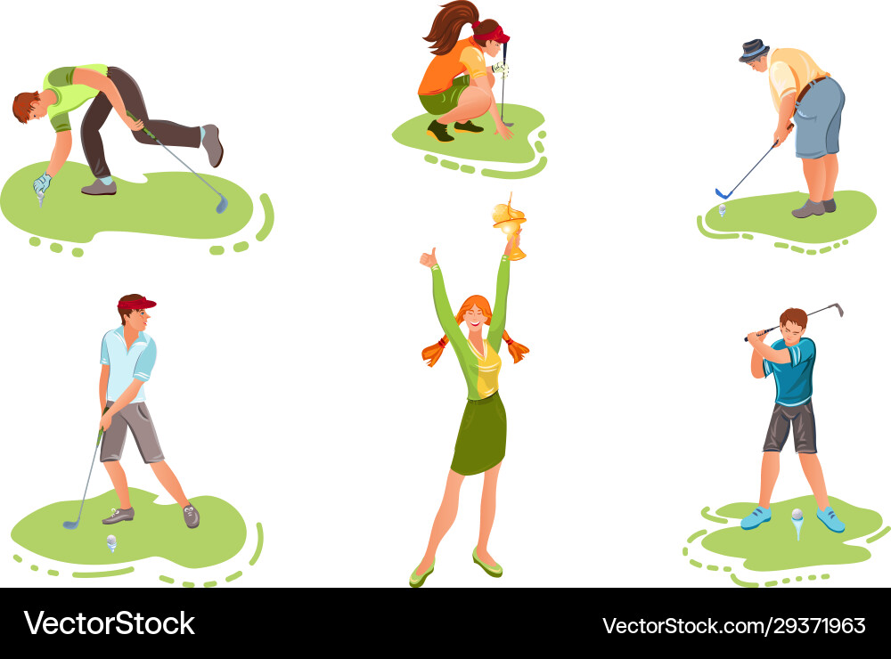 Set different young people playing golf Set different young people playing golf vector image