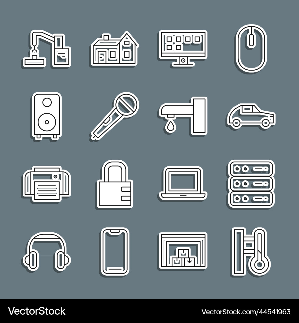 Set line meteorology thermometer server data Set line meteorology thermometer server data vector image