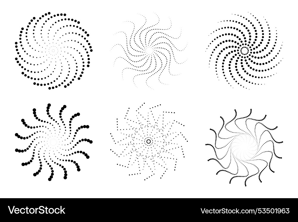 Six different types of swirls with dotted lines Six different types of swirls with dotted lines vector image