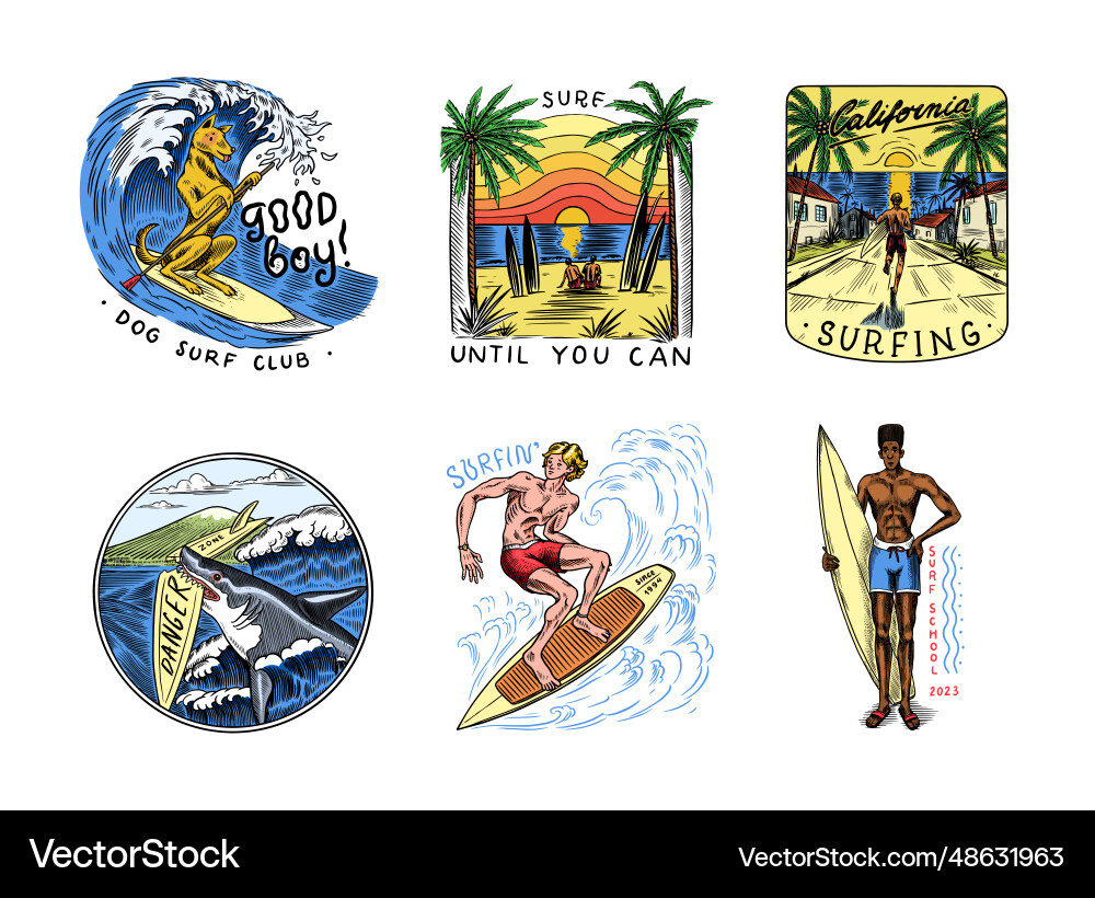 Surf Badge Vintage Surfer Logo Retro Welle Surf Badge Vintage Surfer Logo Retro Welle vektorbild
