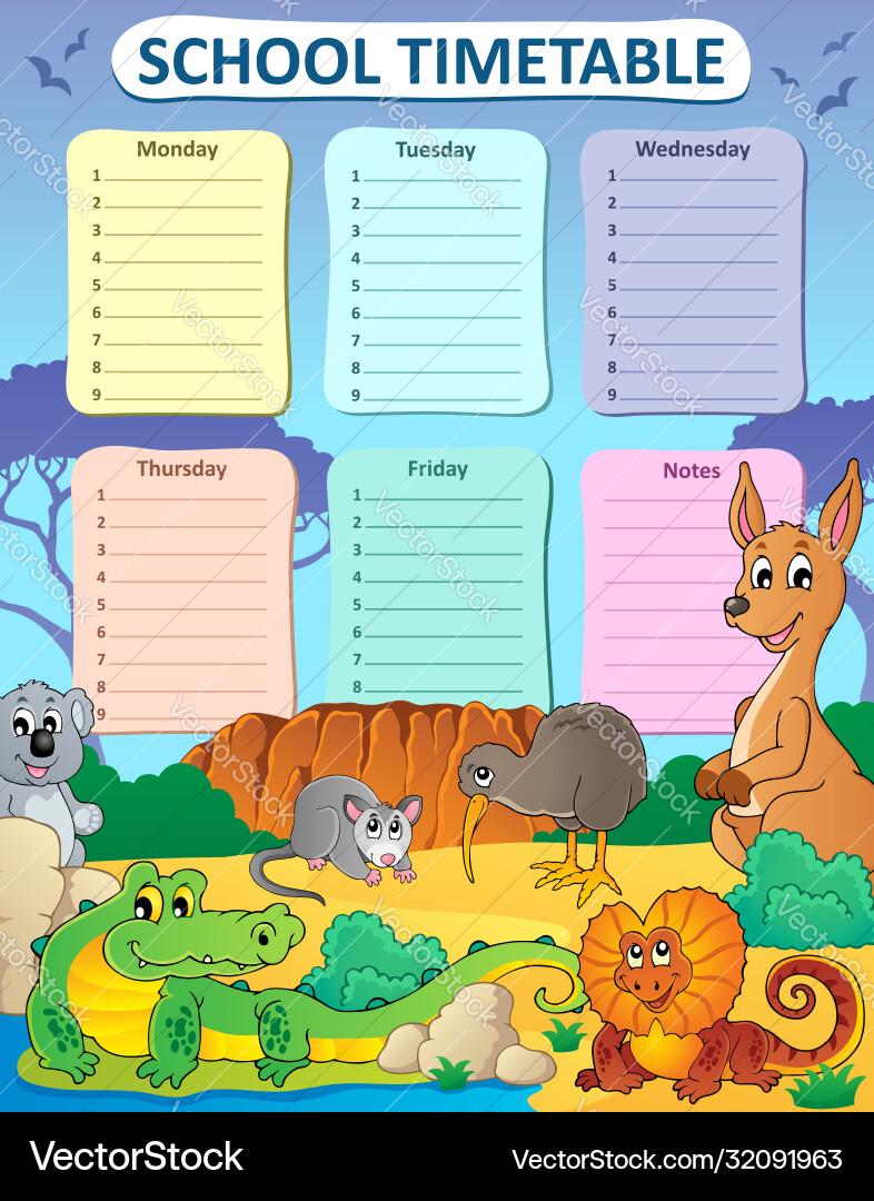 Weekly school timetable composition 3 Royalty Free Vector