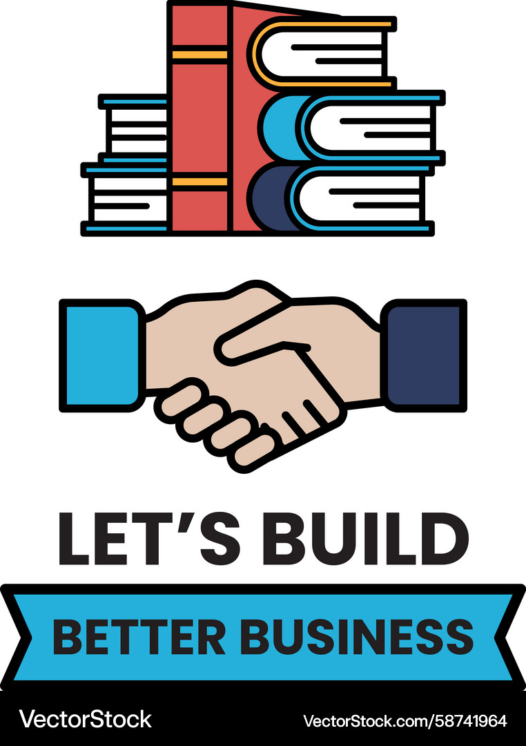 A book stack with handshake in the middle A book stack with handshake in the middle Vector Image