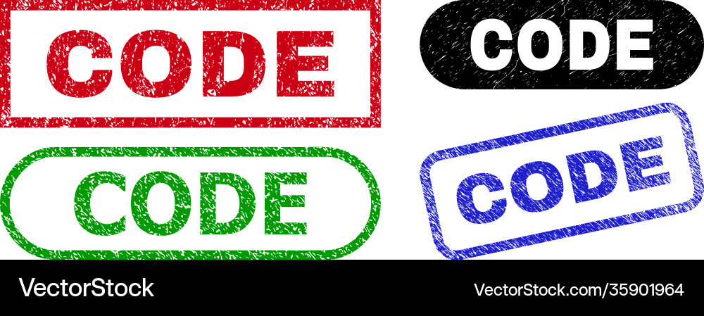 Code rectangle stamp seals with unclean style vector image