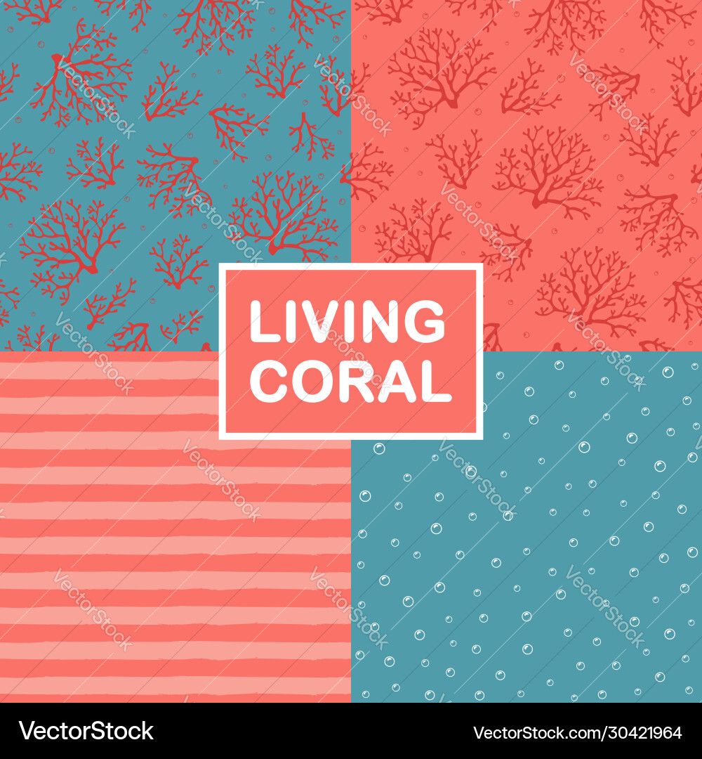 Cute set living coral seamless patterns vector image