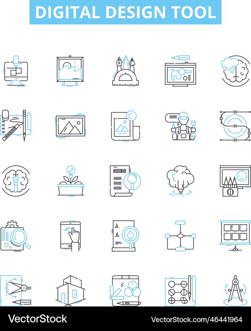Digital design tool line icons set Vector Image