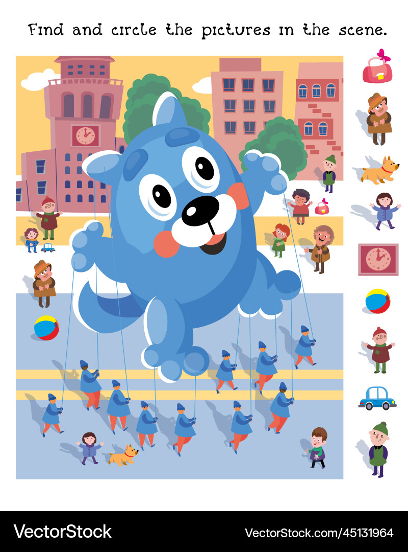 Find and circle objects puzzle game for children Find and circle objects puzzle game for children vector image