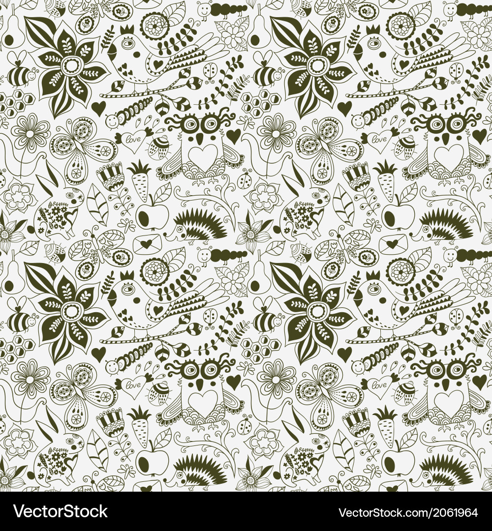 Forest seamless pattern floral backgroundowl Vector Image