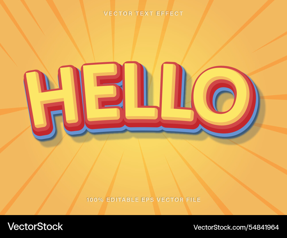Hello 3d text effect editable eps Vector Image