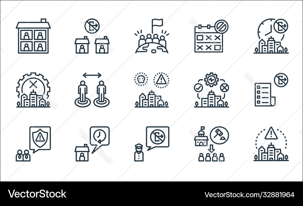 Lockdown line icons linear set quality Lockdown line icons linear set quality vector image