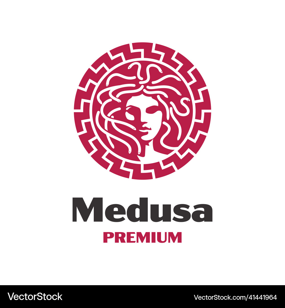 Medusa mit griechischen Muster Logo Design Medusa mit griechischen Muster Logo Design Vektorbild