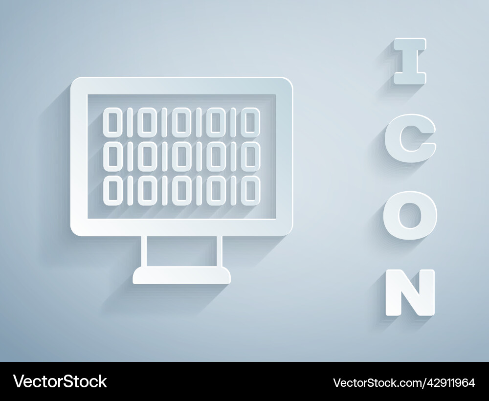 Paper cut binary code icon isolated on grey Paper cut binary code icon isolated on grey vector image