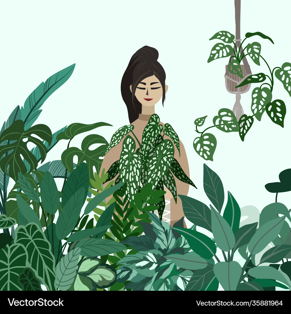 Young lady holding a pot with plant Young lady holding a pot with plant vector image